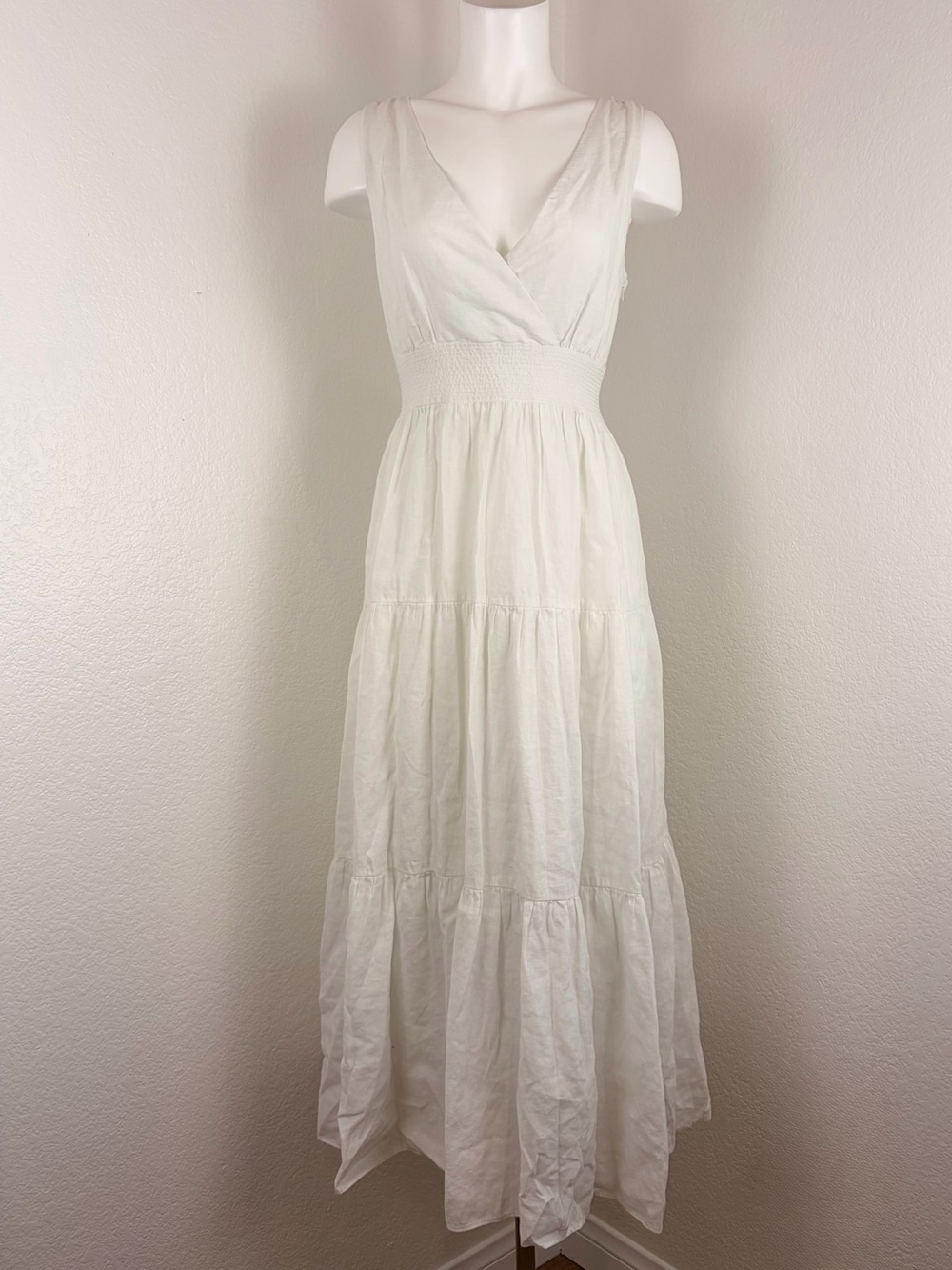 Vintage Chico’s White Linen-Cotton Tiered Maxi Dress